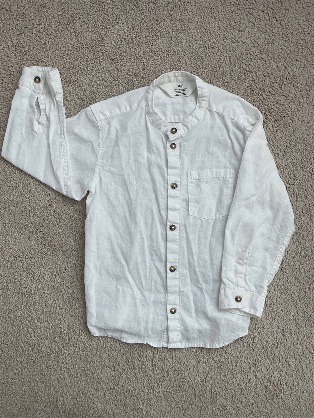 H&M White Band-Collar Button Front Shirt